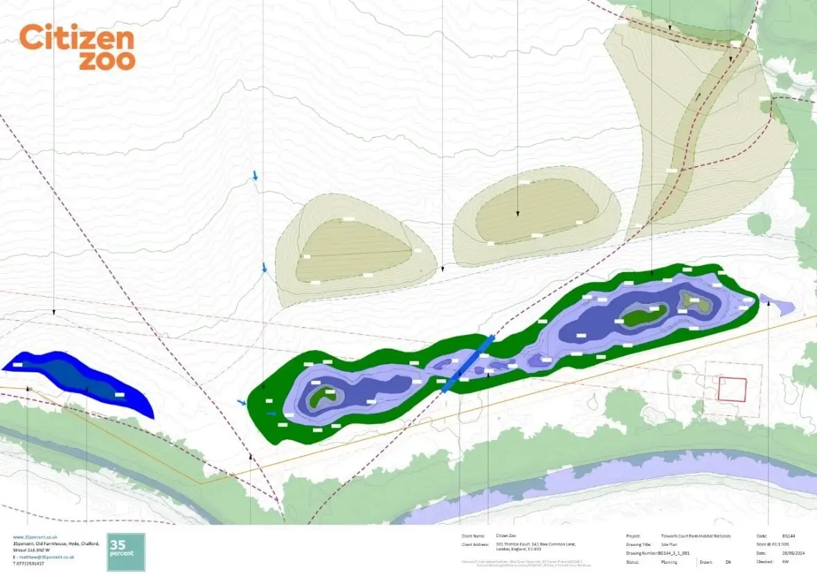 New wetlands area in Tolworth Court Farm fields