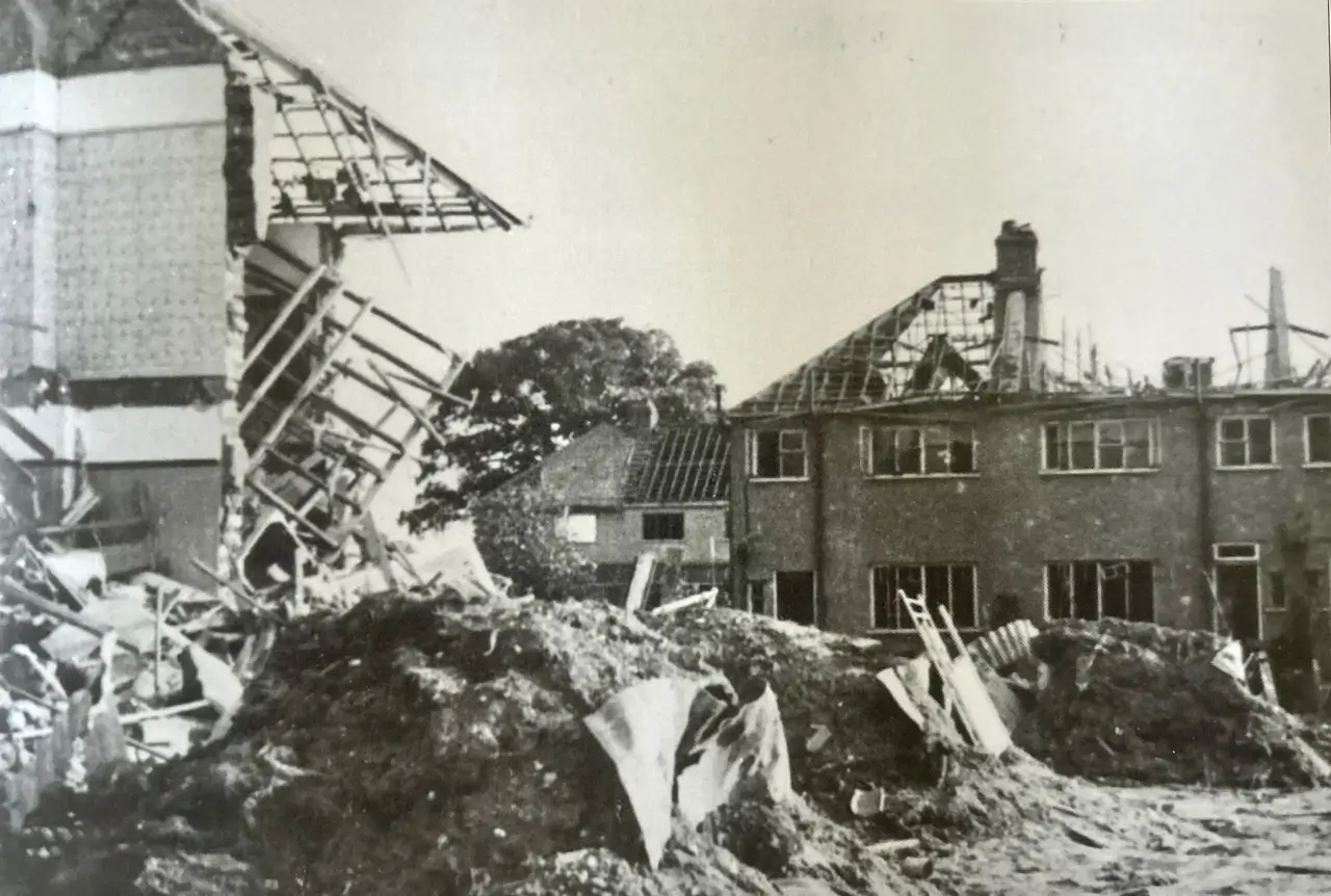 Doodlebug bomb damage in Chessington